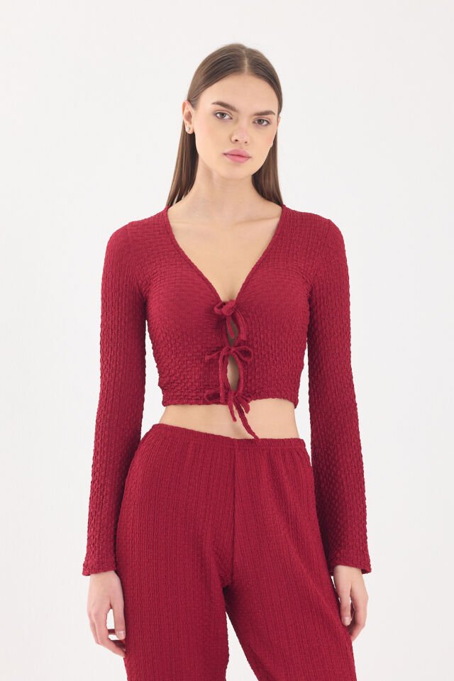 ÖNDEN BAĞLAMALI CROP BORDO