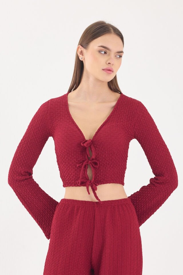 ÖNDEN BAĞLAMALI CROP BORDO