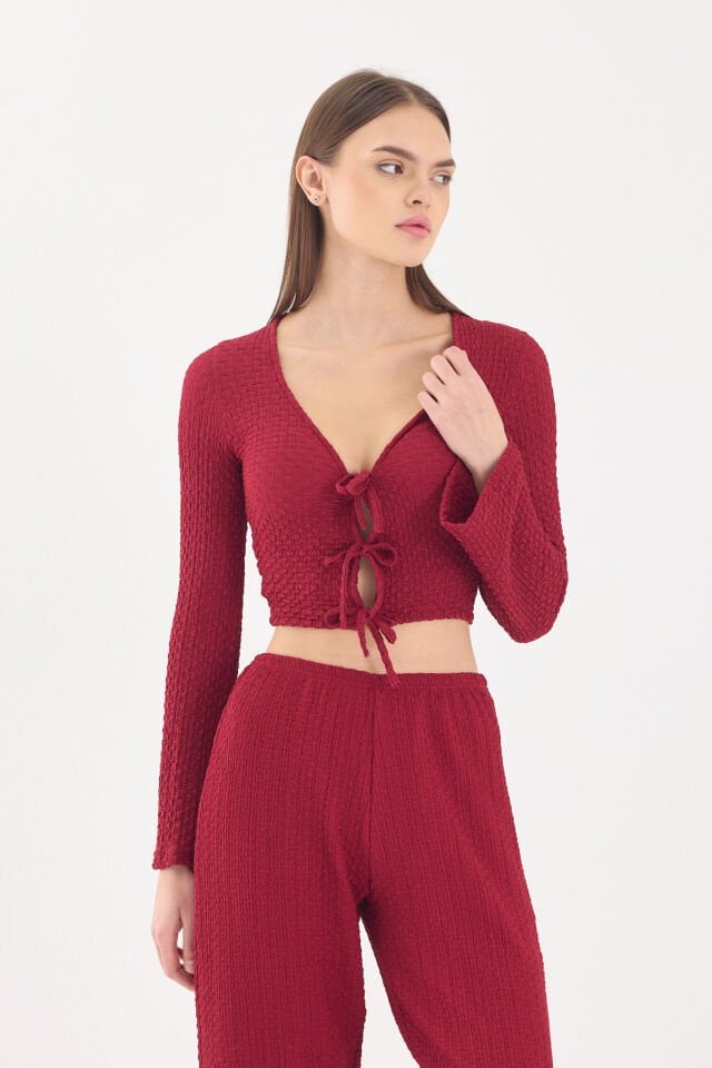 ÖNDEN BAĞLAMALI CROP BORDO
