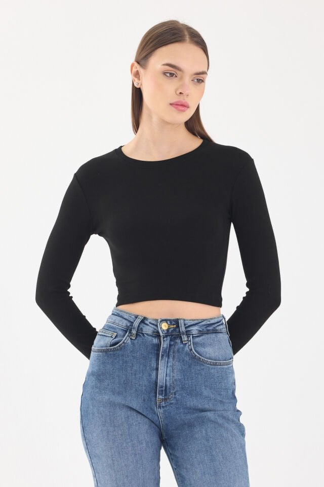 RİKLALI SİYAH CROP