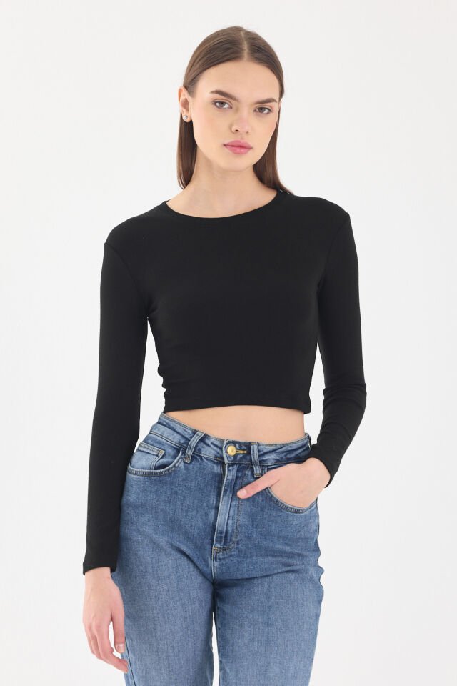 RİKLALI SİYAH CROP